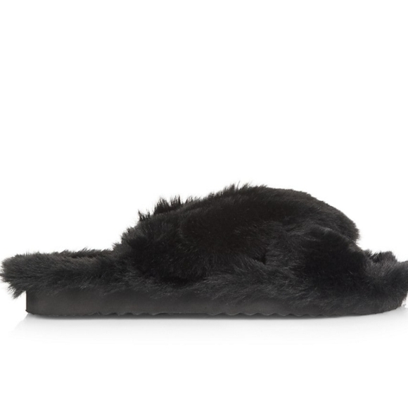 NWT$100 Apparis Black Faux Fur Biba Noir Slides Slip-on Slippers Sz 9 - Picture 7 of 16